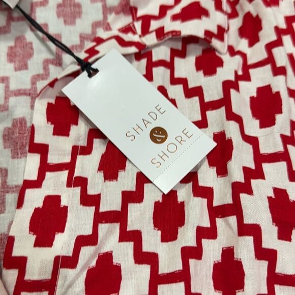*NWT Shade & Shore Large (12-14) Red Cropped Button Up Short Sleeve Cover Up - Picture 7 of 8